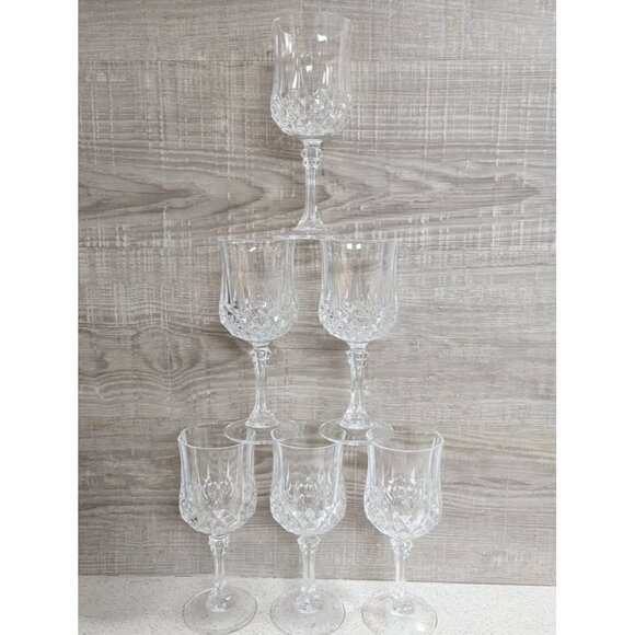 Six Vintage Cristal d'Arques-Durand Longchamp Crystal Wine Glasses - Picture 1 of 7